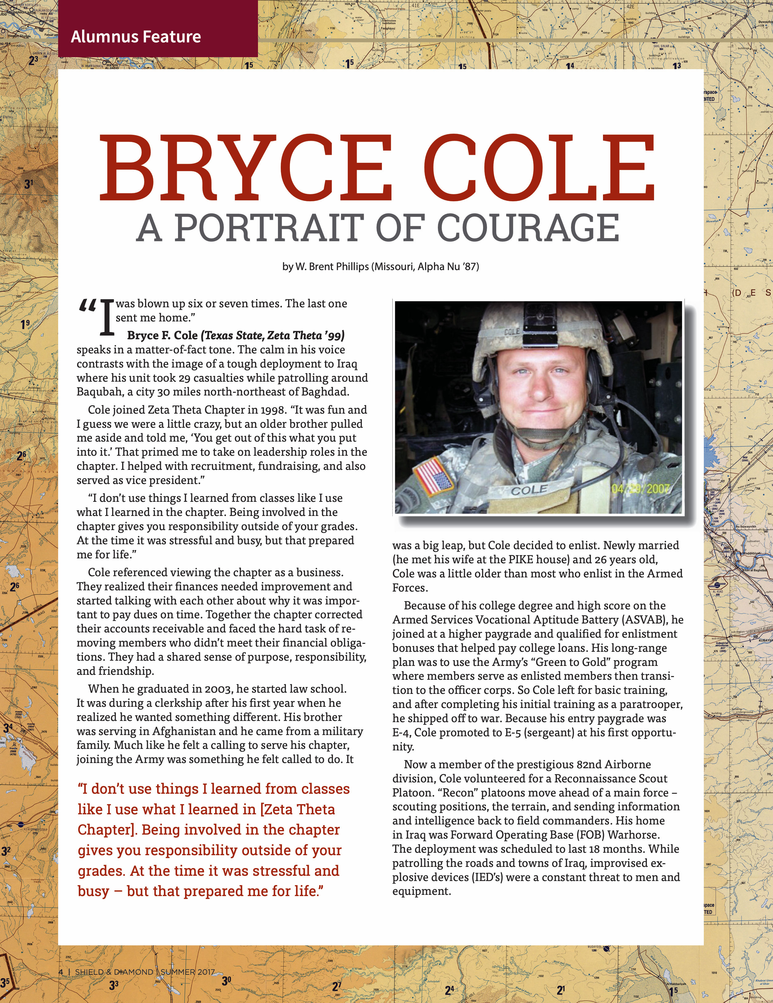 Alumnus Feature: Bryce Cole a Portrait of Courage, Summer 2017